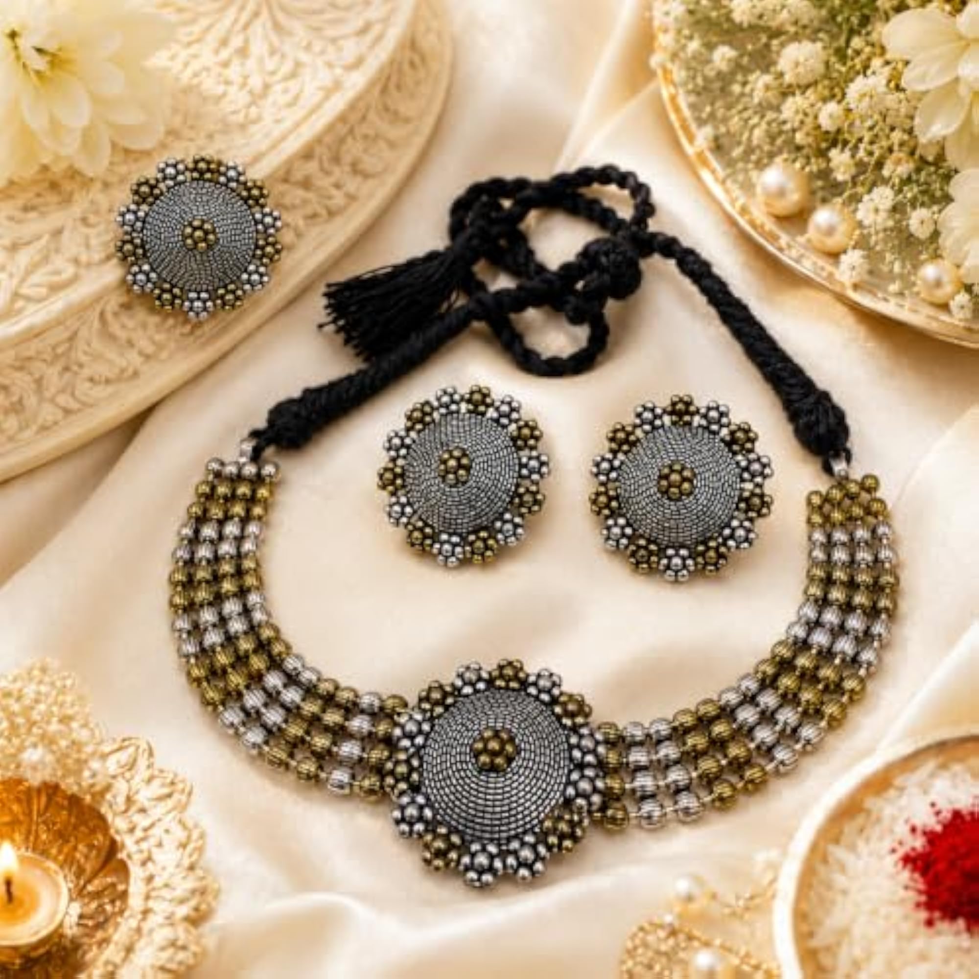 Oxidised Choker German Silver Traditional Necklace Set